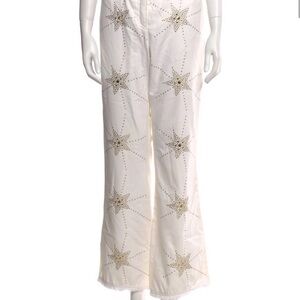 Escada Low Rise White Star Embellished Women's Pants raw hem y2k